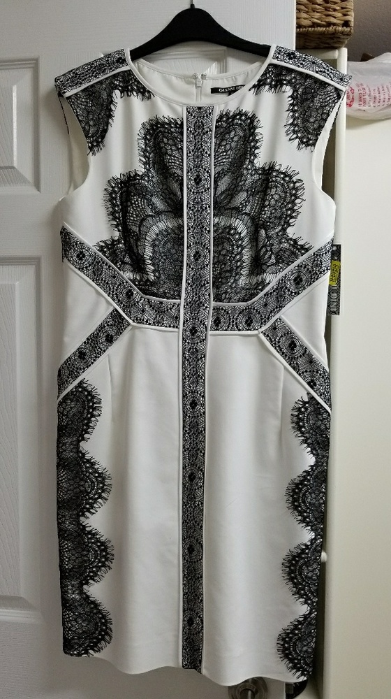 New Beautiful white sheath dress with black lace